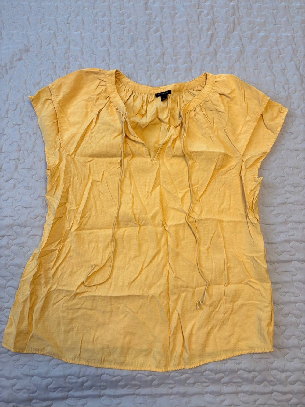 Ann Taylor Yellow Short-Sleeve Tie-Front Blouse